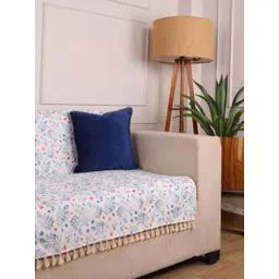 STITCHNEST 2 Seater White & Blue Velvet Sofa Cover-picture-36