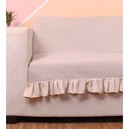 stitchnest Beige Solid Velvet 1 Seater Quilted Sofa Cover (Protector) with Frill-picture-11