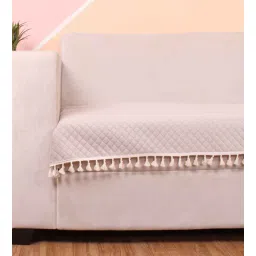 stitchnest Beige Solid Velvet 1 Seater Quilted Sofa Cover (Protector) with Tassel-picture-10
