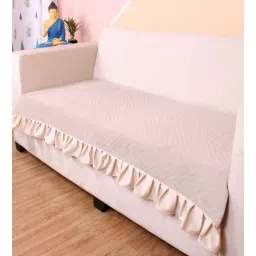 stitchnest Beige Solid Velvet 2 Seater Quilted Sofa Cover (Protector) with Frill-picture-13