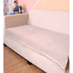 stitchnest Beige Solid Velvet 2 Seater Quilted Sofa Cover (Protector) with Tassel-picture-17