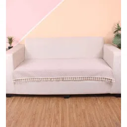 stitchnest Beige Solid Velvet 3 Seater Quilted Sofa Cover (Protector) with Tassel-picture-18