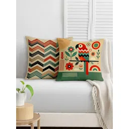 STITCHNEST Cream-Coloured & Red 2 Pieces Ethnic Motifs Satin Square Cushion Covers-picture-19