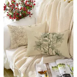 stitchnest Cream Cotton Florals 18x12 inches Cushion Covers (Pack of 2)-picture-18