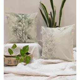 stitchnest Cream Cotton Florals 24x24 inches Cushion Covers (Pack of 2)-picture-30