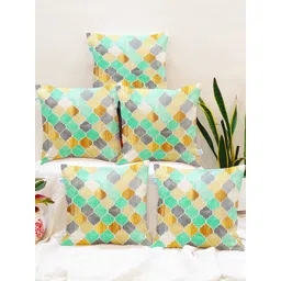 STITCHNEST Green & Yellow Set of 5 Geometric Printed 16" X 16" Square Cushion Covers-picture-33