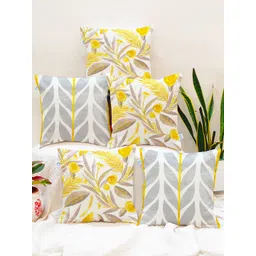 STITCHNEST Grey & White Set of 5 Floral Square Cushion Covers-picture-16