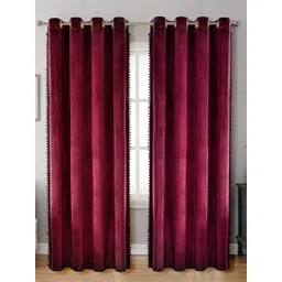 STITCHNEST Maroon 2 Pieces Velvet Black Out Door Curtains-picture-14