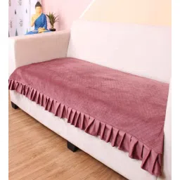 stitchnest Peach Solid Velvet 2 Seater Quilted Sofa Cover (Protector) with Frill-picture-17
