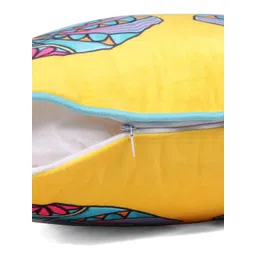 STITCHNEST Yellow & Blue 5 Pieces Ethnic Motifs Printed Velvet Square Cushion Covers image 4