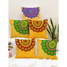 STITCHNEST Yellow & Blue Set of 5 Ethnic Motifs Square Cushion Covers-picture-14