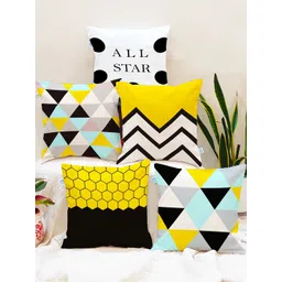 STITCHNEST Yellow & White Set of 5 Geometric Square Cushion Covers-picture-14