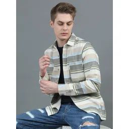 StitchX Men Long Sleeve Striped Double Pocket Overshirt-picture-20