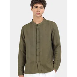 StitchX Men's Full Sleeve Textured Stripe Mandarin Collar Shirt-picture-34