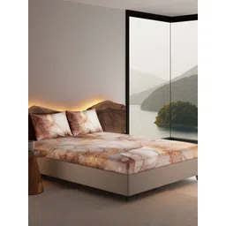 Stoa Paris Champagne & White Ethnic Motifs 300 TC King Fitted Sheet 2 Pillow Covers-picture-28