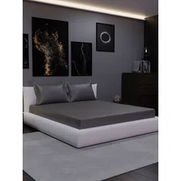 Stoa Paris Date Night Grey 300 TC Fitted King Bedsheet with 2 Pillow Covers-picture-26