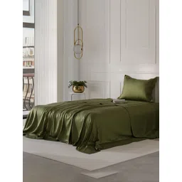 Stoa Paris Date Night Olive Green 300 TC Single Bedsheet with 1 Pillow Cover-picture-31