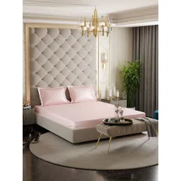 Stoa Paris Date Night Pink 300 TC Fitted King Satin Bedsheet with 2 Pillow Covers-picture-14
