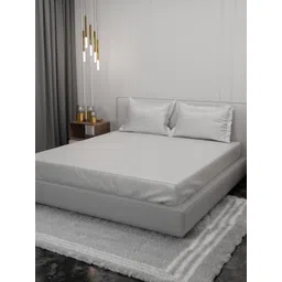 Stoa Paris Date Night White Polyester 300 TC Queen Fitted Bedsheet with 2 Pillow Covers-picture-19