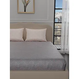 Stoa Paris Elegance Collection Grey Geometric Print 300 TC King Bedsheet Set-picture-20