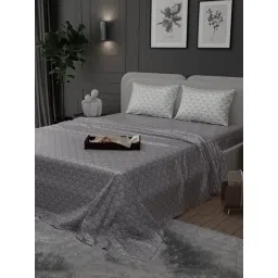 Stoa Paris Elegance Grey Polyester 300 TC Sateen Super King Size Bed Sheet With 2 Pillow Covers-picture-14