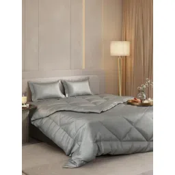 Stoa Paris Grey Polyester Textured 300 TC Double Bedsheet with 2 Pillow Covers-picture-24