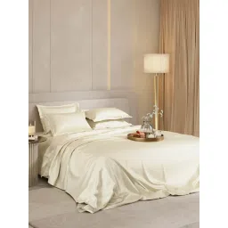 Stoa Paris Ivory Polyester 300 TC Date Night Super King Bedsheet With Pillow Covers image 1