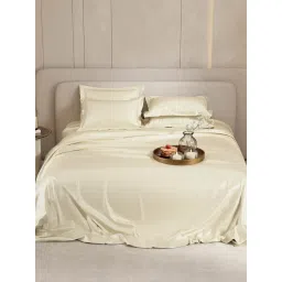 Stoa Paris Ivory Polyester 300 TC Date Night Super King Bedsheet With Pillow Covers image 2