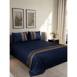 Stoa Paris Navy Blue Floral Printed 300 TC Bedsheet Set 2.74 m x 2.74 m-picture-41