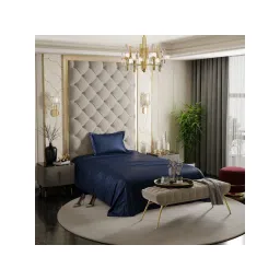 Stoa Paris Navy Blue Single Satin Bedsheet with 1 Pillow Cover-picture-19