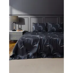 Stoa Paris Noir Printed Teal 300 TC Polyester King Bed Sheet with 2 Pillow Covers-picture-16