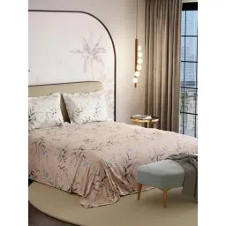 Stoa Paris Pink Cotton Floral 300 TC King Bedsheet with 2 Pillow Covers-picture-48