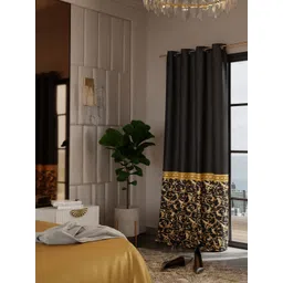 Stoa Paris Versailles Black and GoldToned Ethnic Motifs Printed Door Curtain With Back Lining-picture-38