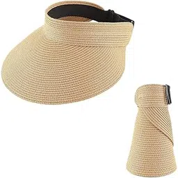 stoiqe Women’s Sun Visor Hat Straw Sun Visors for Women Summer Packable Ponytail Beach Hats for Women Travel UPF 50+ Beige-picture-24