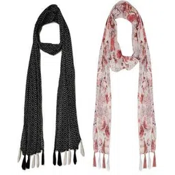 stole villa Pack of 2 Women Floral Print Scarfs with Tassel-picture-23