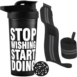 Stop Wishing Gym Shaker for Protein Shake Leak-proof Shaker Bottles for Protein With Wrist support band, Protein Shaker Bottle for Gym with wrist supporter band for Men and Women. (White)-picture-14