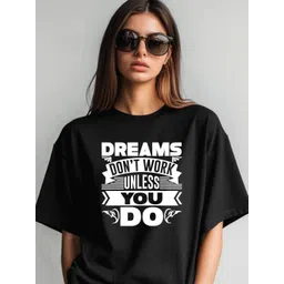 Storeily Women Typography Printed Extended Sleeves Monochrome Applique T-shirt-picture-3