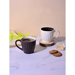Storepedia Black & White 2 Pieces Textured Ceramic Glossy Cups 150ml Each-picture-17