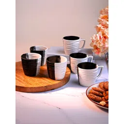 Storepedia Black & White 6 Pieces Textured Ceramic Glossy Cups And Mugs 150 ML-picture-26