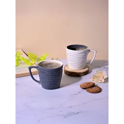 Storepedia Grey & White 2 Pieces Textured Ceramic Glossy Cups And Mugs 150 ML-picture-40