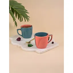Storepedia Pink & Green 2 Pieces Textured Ceramic Glossy Cups And Mugs 150ML-picture-27