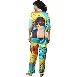 stories of banno's swagger Women Printed Night Suit Set | Poly Muslin Pajama Set with Pant | Back Print Night Dress Set | Soft Comfortable Nightwear for Women Daily Sleepwear & Lounge Wear-picture-11