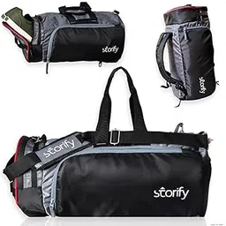 storify ™ Premium Sports & Travel Duffle Bag Cum Backpack for Men & Women | Separate Compartment for Shoes and Slippers | 32 Liters | with 2 Free Cotton Travel Organizer Drawstring Bags | (Grey)-picture-41
