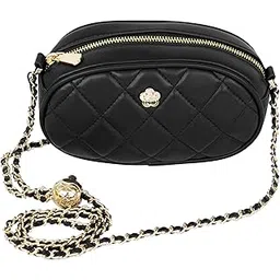 storite PU Leather Quilted Sling Bag with Detachable Chain Strap, Crossbody Bag with Multi-Compartment for Women and Girls - Black-picture-55