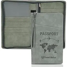 storite RFID Blocking PU Leather Travel Passport Holder Cover Case Travel Wallet Document Organiser with Removal Hand Strap for Men & Women (Grey-23 x 14 x 3 cm)-picture-49