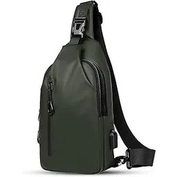 storite Sling Crossbody Bag for Men Women, Mini Waterproof Backpack Shoulder Daypack Mini Cross Body Chest Bags With USB Charger Port for Casual Travel Hiking Outdoor Sports (Olive - 31 x 17 x 8 Cm)-picture-44