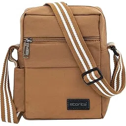 storite Stylish Padded Canvas Small Sling Cross Body Travel Office One Side Shoulder Bag for Men Women - Brown (25.5 x 8 x 18.5 cm)-picture-13
