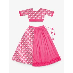 STORY TAILOR Girls Pink & White Printed Cotton Ready to Wear Lehenga & Choli image 1