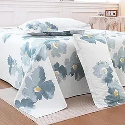 Story@Home Bedsheet for Double Bed Cotton 190 TC with 2 Pillow Covers, Blue & Grey, Floral, 225 cm X 250 cm | Perfect for Home Decor-picture-12