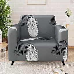 Story@Home Sofa Cover Fully Covered Stretchable Polyester Spandex Elastic Sofa Cover for Living Room & Create Customized Set (Grey and White, 1 Seater)-picture-10